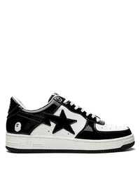 schwarze und weiße Leder niedrige Sneakers von A Bathing Ape