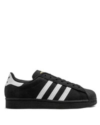 schwarze und weiße Leder niedrige Sneakers von adidas