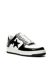 schwarze und weiße Leder niedrige Sneakers von A Bathing Ape