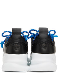 schwarze und weiße Leder niedrige Sneakers von Versace