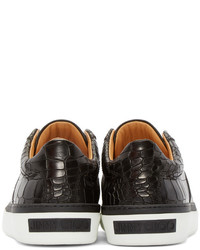 schwarze und weiße Leder niedrige Sneakers von Jimmy Choo