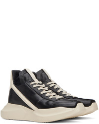 schwarze und weiße Leder niedrige Sneakers von Rick Owens