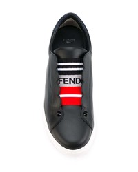 schwarze und weiße Leder niedrige Sneakers von Fendi