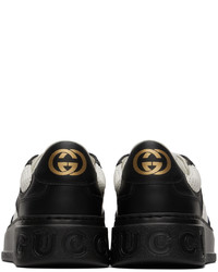 schwarze und weiße Leder niedrige Sneakers von Gucci