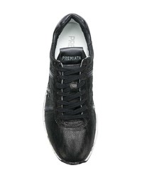 schwarze und weiße Leder niedrige Sneakers von Premiata