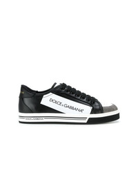 schwarze und weiße Leder niedrige Sneakers von Dolce & Gabbana