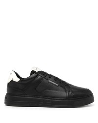 schwarze und weiße Leder niedrige Sneakers von Emporio Armani
