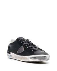 schwarze und weiße Leder niedrige Sneakers von Philippe Model Paris