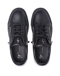schwarze und weiße Leder niedrige Sneakers von Giuseppe Zanotti