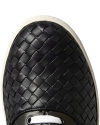 schwarze und weiße Leder niedrige Sneakers von Bottega Veneta