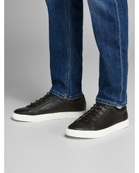 schwarze und weiße Leder niedrige Sneakers von Jack & Jones