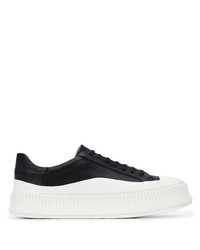 schwarze und weiße Leder niedrige Sneakers von Jil Sander