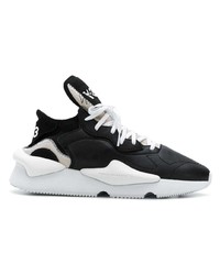 schwarze und weiße Leder niedrige Sneakers von Y-3