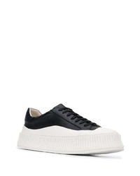 schwarze und weiße Leder niedrige Sneakers von Jil Sander