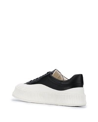 schwarze und weiße Leder niedrige Sneakers von Jil Sander