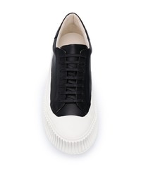 schwarze und weiße Leder niedrige Sneakers von Jil Sander