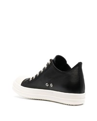 schwarze und weiße Leder niedrige Sneakers von Rick Owens