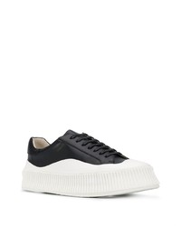 schwarze und weiße Leder niedrige Sneakers von Jil Sander