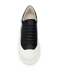 schwarze und weiße Leder niedrige Sneakers von Jil Sander
