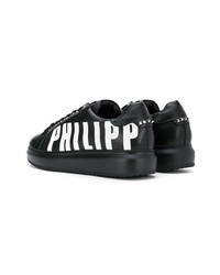 schwarze und weiße Leder niedrige Sneakers von Philipp Plein