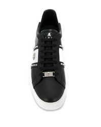 schwarze und weiße Leder niedrige Sneakers von Philipp Plein