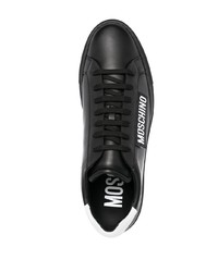 schwarze und weiße Leder niedrige Sneakers von Moschino