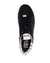 schwarze und weiße Leder niedrige Sneakers von VERSACE JEANS COUTURE