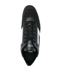 schwarze und weiße Leder niedrige Sneakers von BOSS