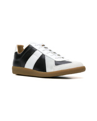 schwarze und weiße Leder niedrige Sneakers von Maison Margiela