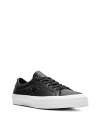 schwarze und weiße Leder niedrige Sneakers von Converse