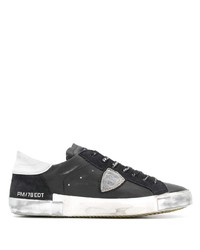 schwarze und weiße Leder niedrige Sneakers von Philippe Model Paris