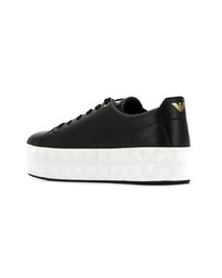 schwarze und weiße Leder niedrige Sneakers von Emporio Armani