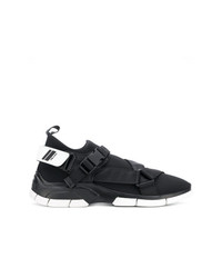 schwarze und weiße Leder niedrige Sneakers von Prada