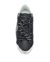 schwarze und weiße Leder niedrige Sneakers von Philippe Model Paris