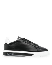 schwarze und weiße Leder niedrige Sneakers von Roberto Cavalli