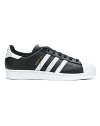 schwarze und weiße Leder niedrige Sneakers von adidas