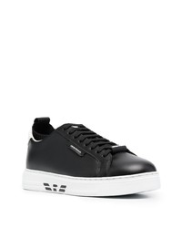 schwarze und weiße Leder niedrige Sneakers von Emporio Armani