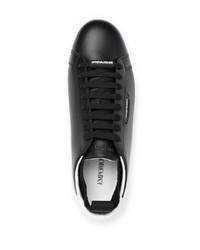 schwarze und weiße Leder niedrige Sneakers von Emporio Armani