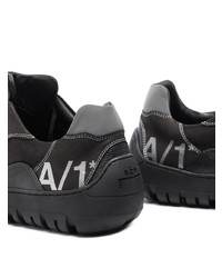 schwarze und weiße Leder niedrige Sneakers von A-Cold-Wall*