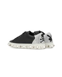 schwarze und weiße Leder niedrige Sneakers von Philipp Plein