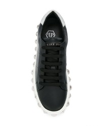 schwarze und weiße Leder niedrige Sneakers von Philipp Plein