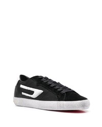 schwarze und weiße Leder niedrige Sneakers von Diesel