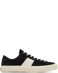 schwarze und weiße Leder niedrige Sneakers von Tom Ford