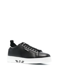 schwarze und weiße Leder niedrige Sneakers von Emporio Armani