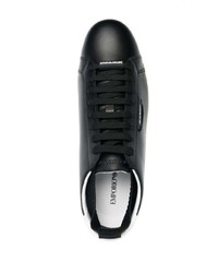 schwarze und weiße Leder niedrige Sneakers von Emporio Armani