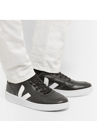 schwarze und weiße Leder niedrige Sneakers von Veja