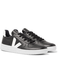schwarze und weiße Leder niedrige Sneakers von Veja