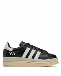 schwarze und weiße Leder niedrige Sneakers von Y-3