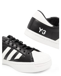 schwarze und weiße Leder niedrige Sneakers von Y-3