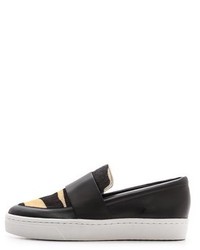 schwarze und weiße Leder plateau Slippers von Loeffler Randall